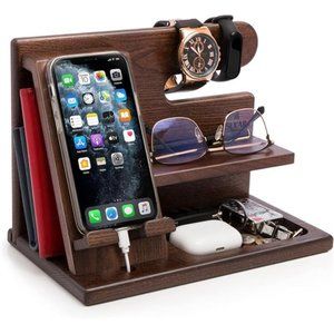 Wood Phone Docking Station Ash Key Holder Wallet Stand Watch Organizer Men